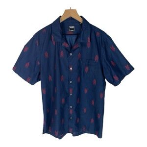 Todd Snyder Sz Large Print Shirt Navy Short Sleeve Loop Collar Cotton